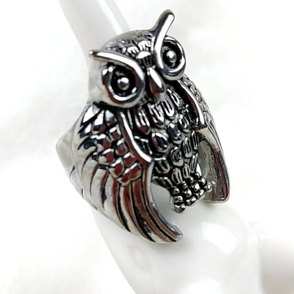 Stainless Steel Chunky Owl Silver Statement Ring Size 8